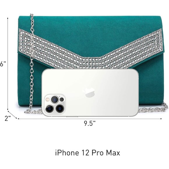 Women's Green Evening Formal Party Clutches Cocktail Prom Velvet Handbags - Picture 5 of 5